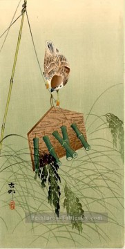 Moineau et épouvantail Ohara KOSON japonais Peinture à l'huile